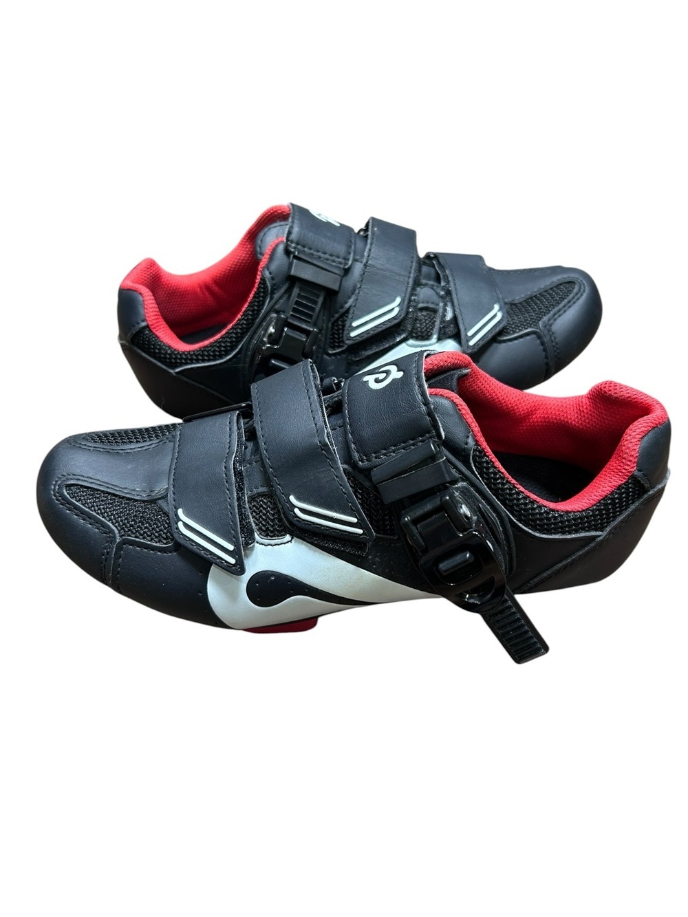 Peloton women’s bike shoes size 38/7 delta clips spinning biking black red
